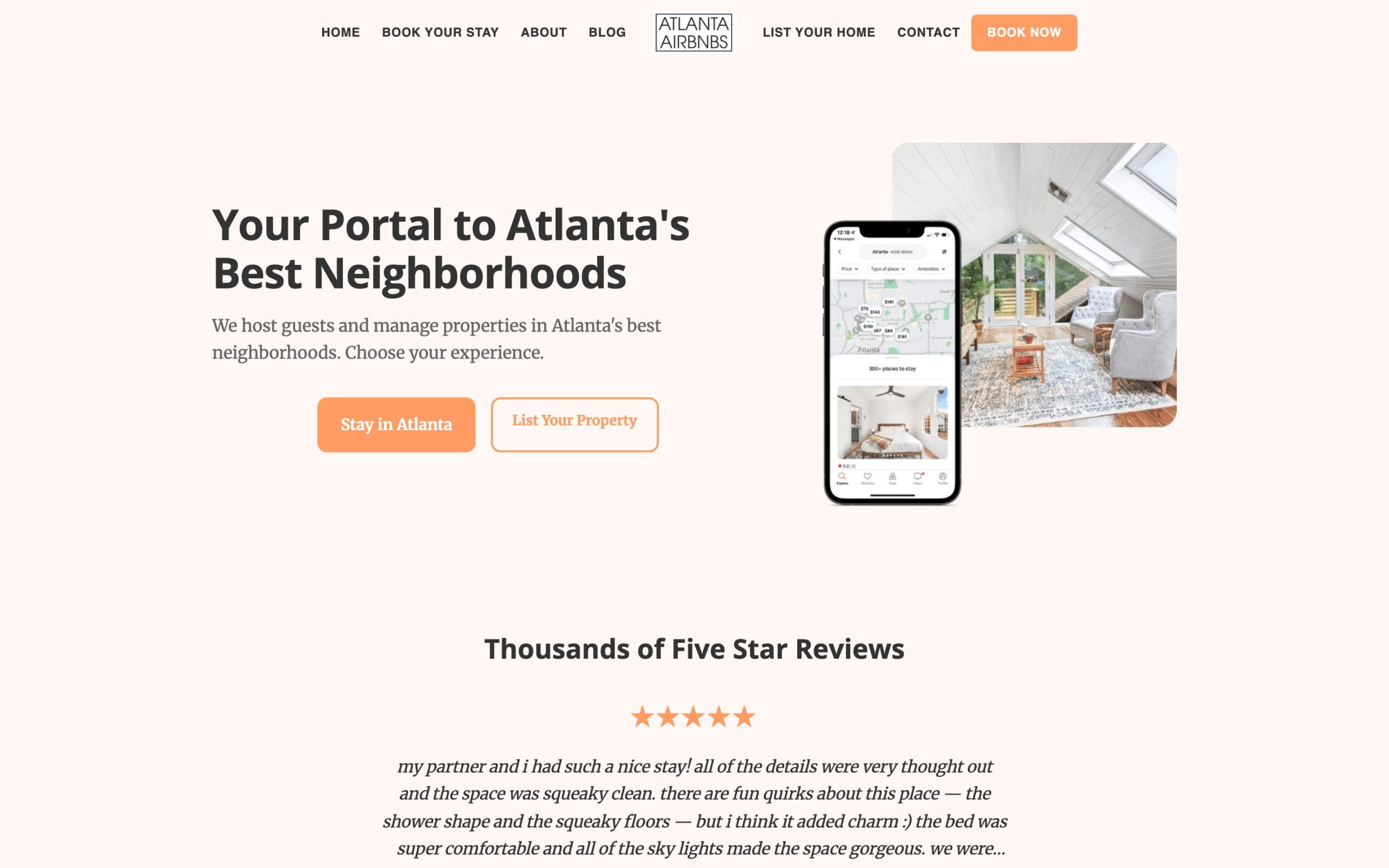 The home page of atlantaairbnbs.com