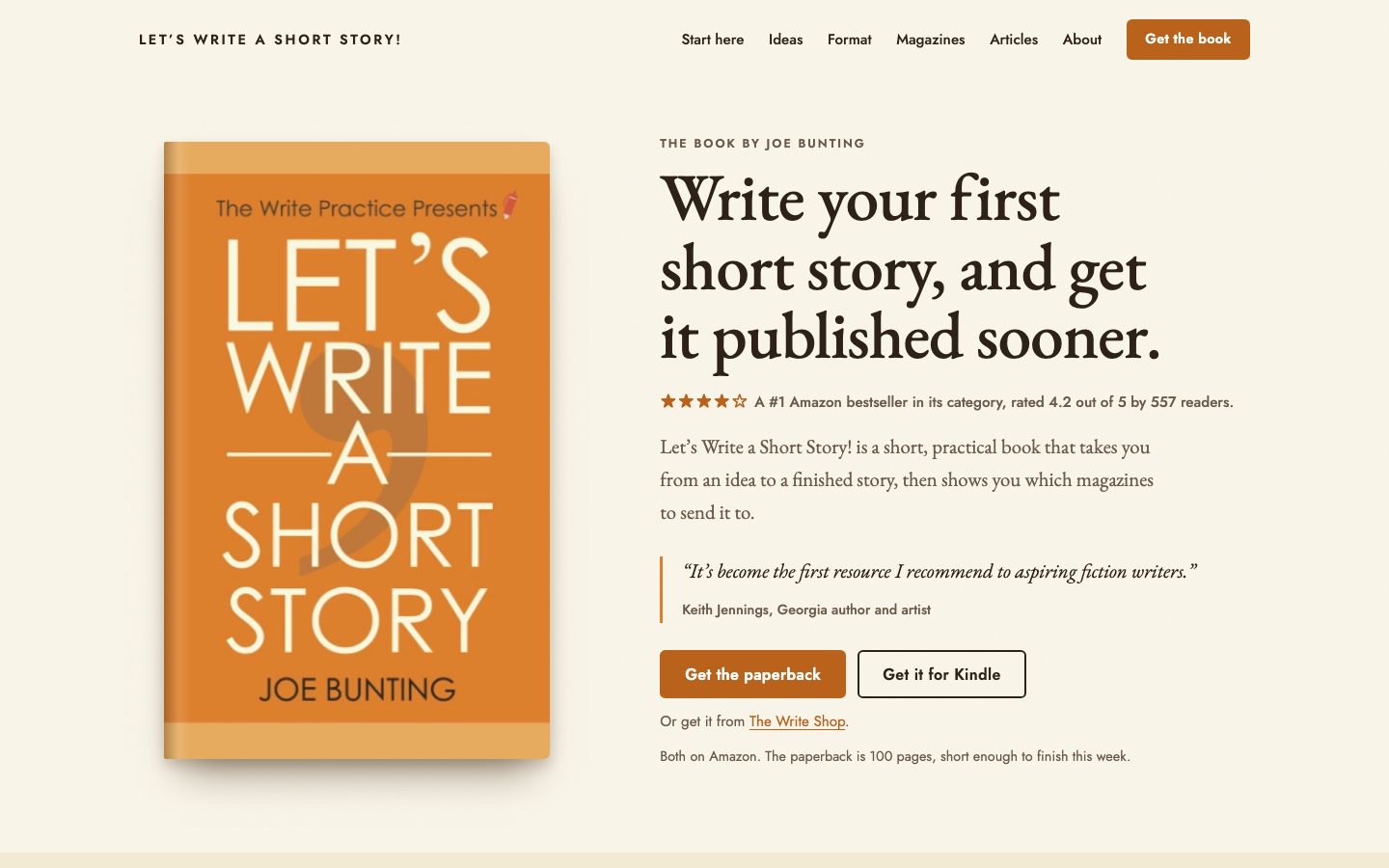 The home page of letswriteashortstory.com