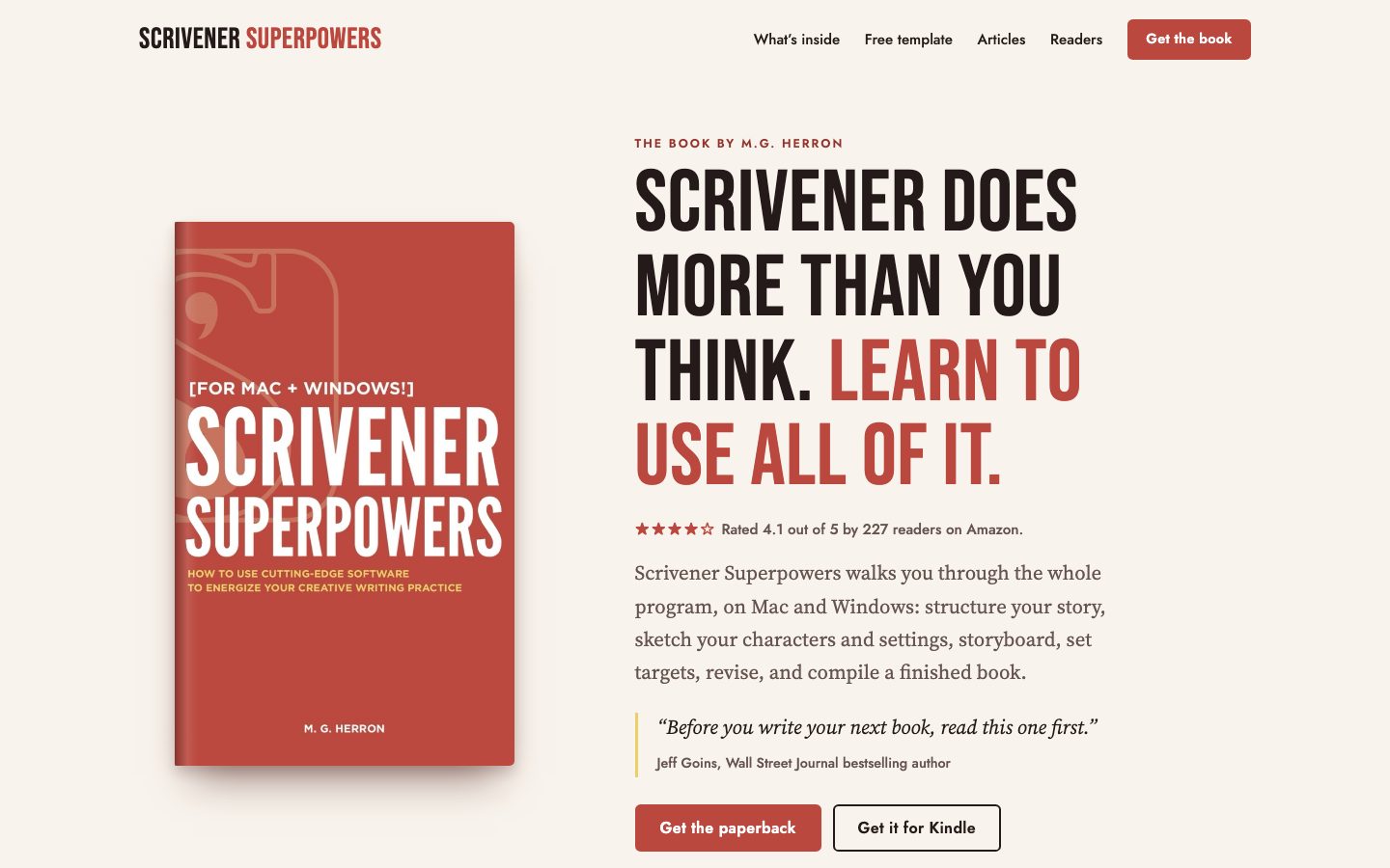The home page of scrivenersuperpowers.com