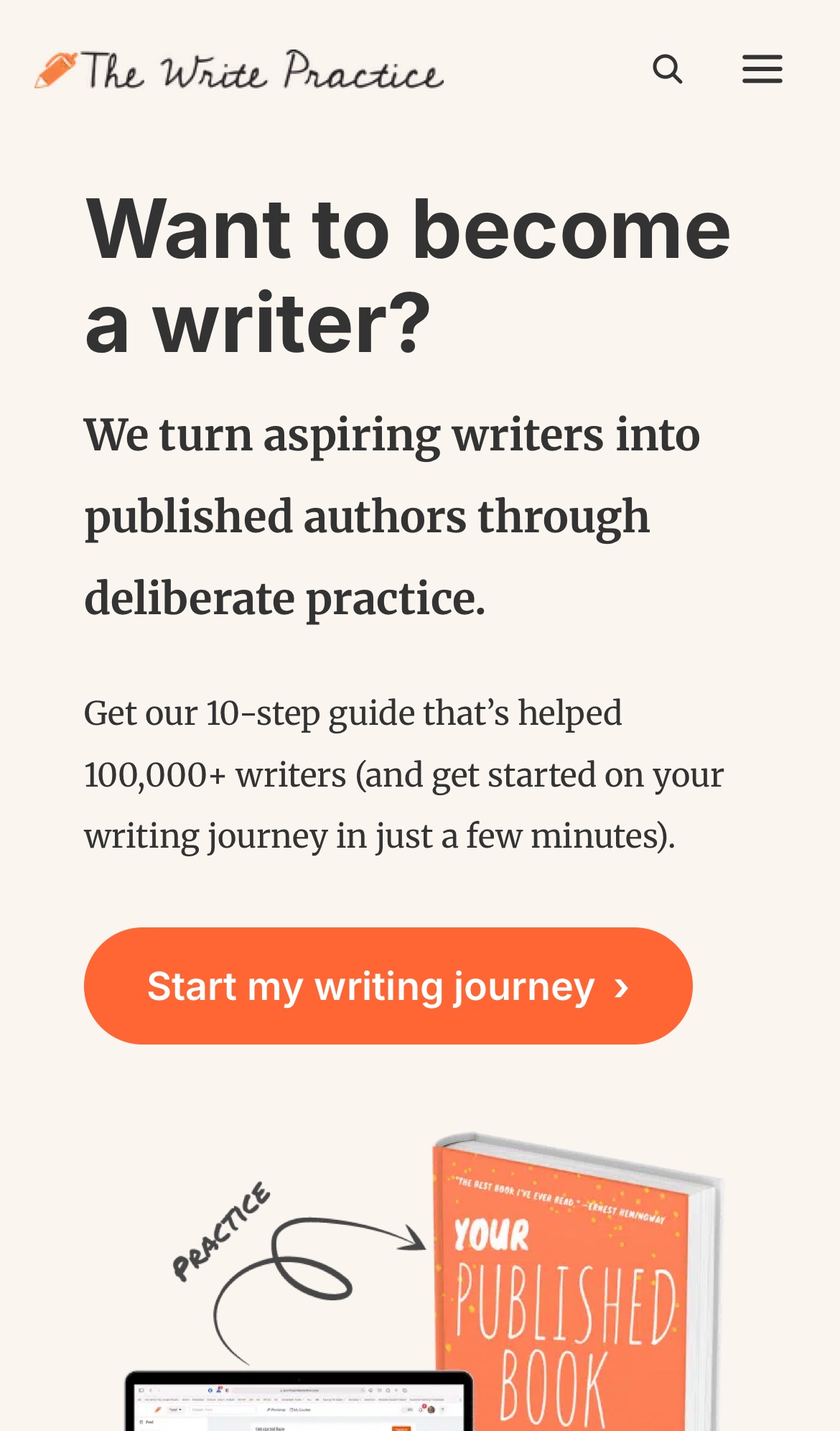 thewritepractice.com on a phone